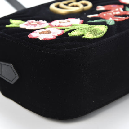 Gucci Velvet Matelasse Deer Embroidered Small GG Marmont Chain Shoulder Bag Black 5 of 9