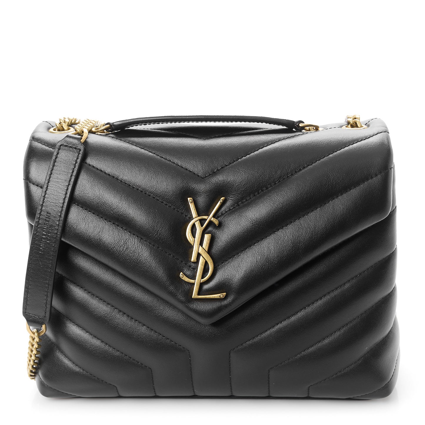 Calfskin Y Quilted Monogram Small Loulou Chain Satchel Black