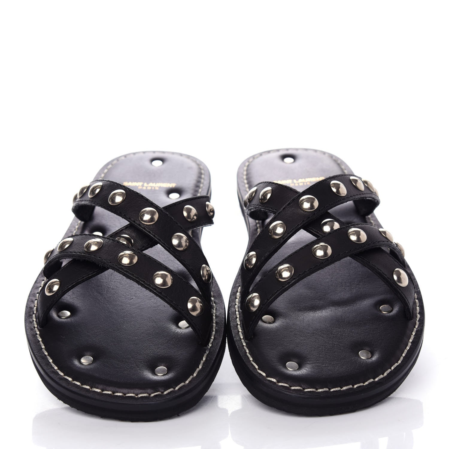 Saint Laurent Calfskin Studded Dash Lux Flat Sandals 39 Black 5 of 11