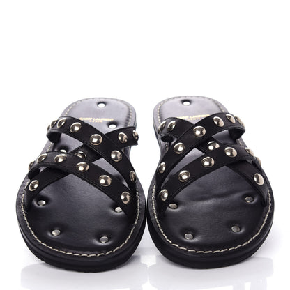 Saint Laurent Calfskin Studded Dash Lux Flat Sandals 39 Black 5 of 11