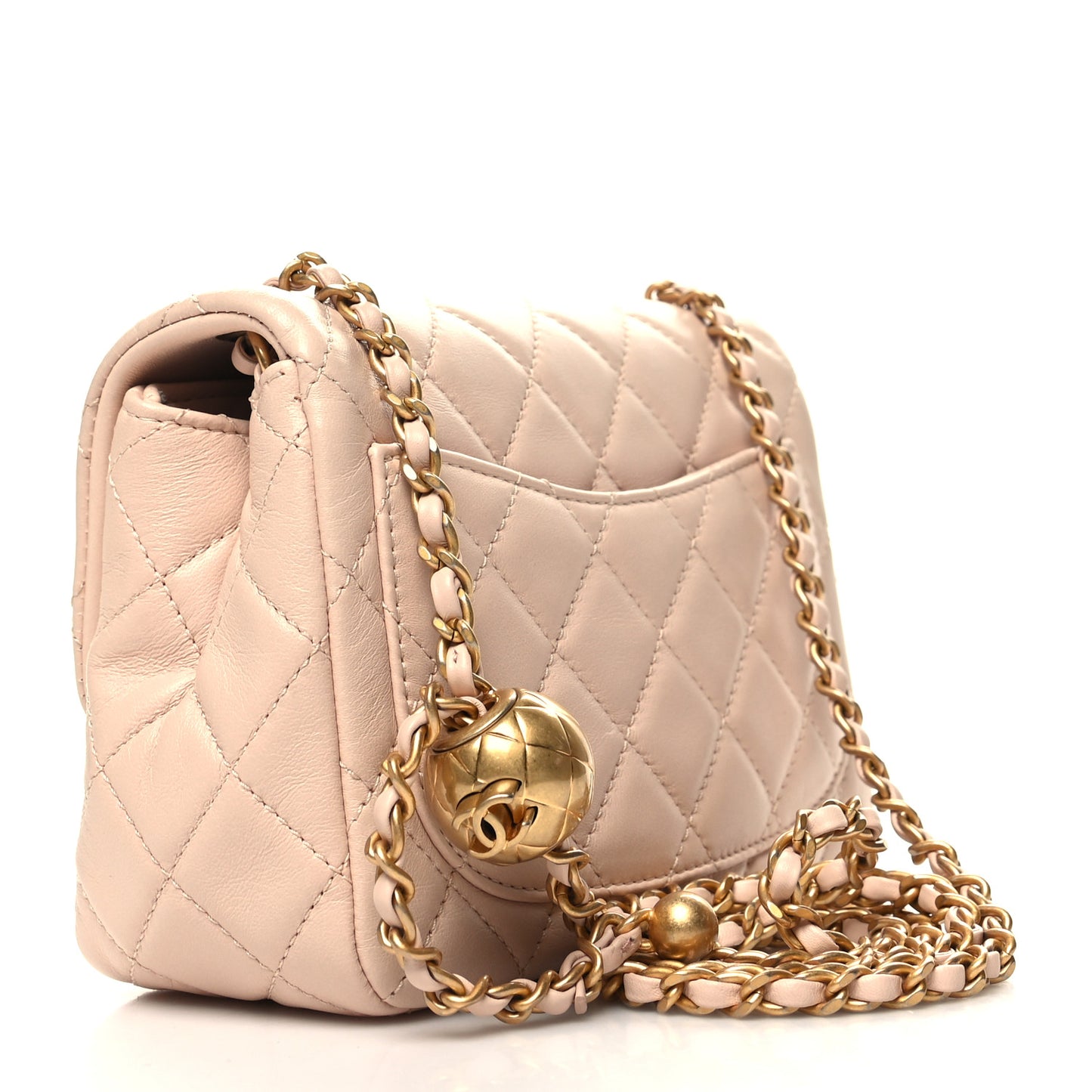 Lambskin Quilted Mini Pearl Crush Flap Light Beige