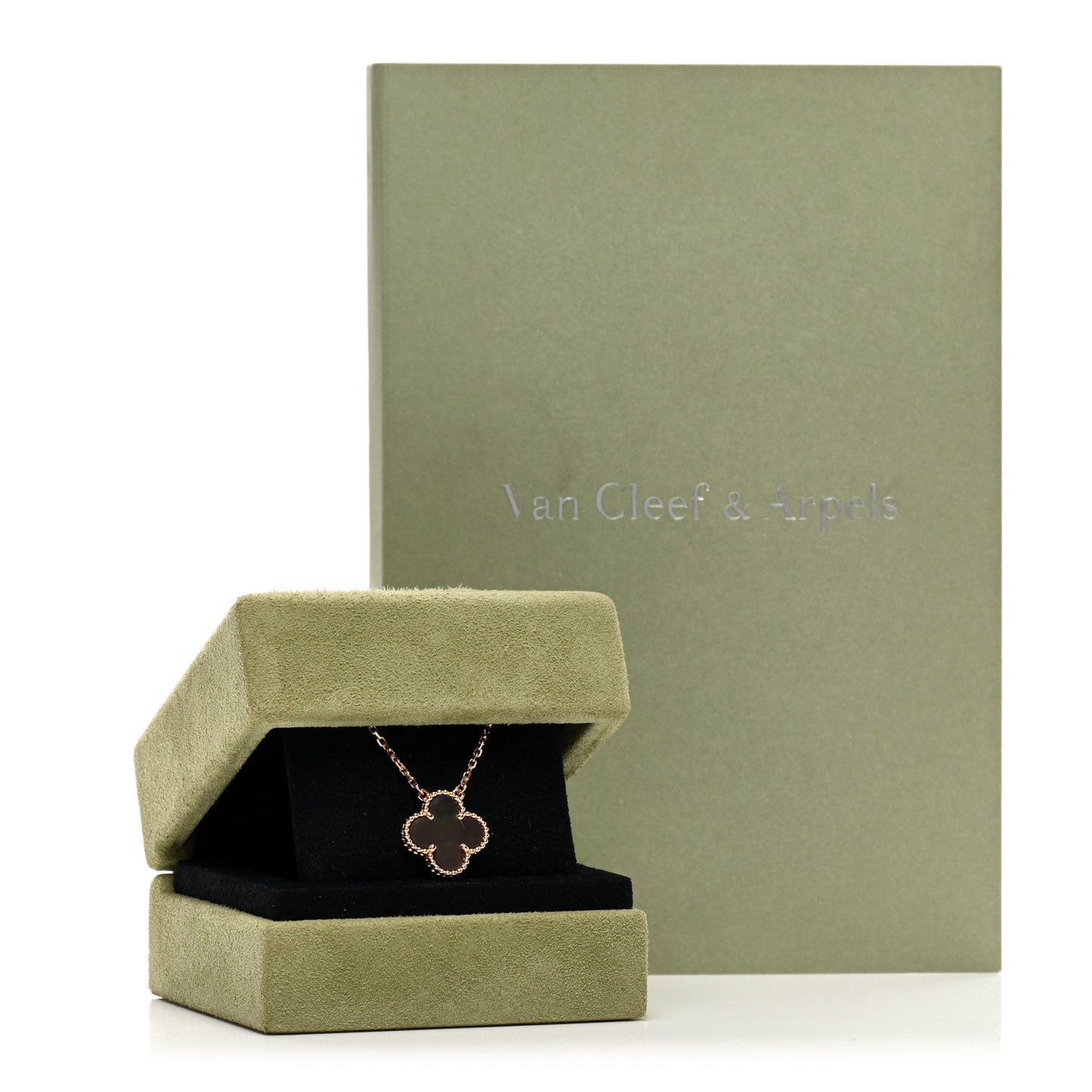 18K Rose Gold Gray Mother of Pearl Vintage Alhambra Pendant Necklace