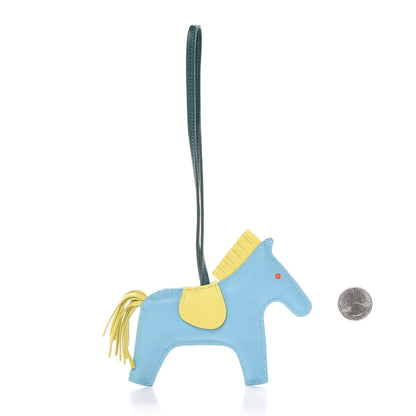 Hermes Milo Lambskin Grigri Rodeo Horse Bag Charm MM Bleu Celeste Lime Malachite 2 of 4