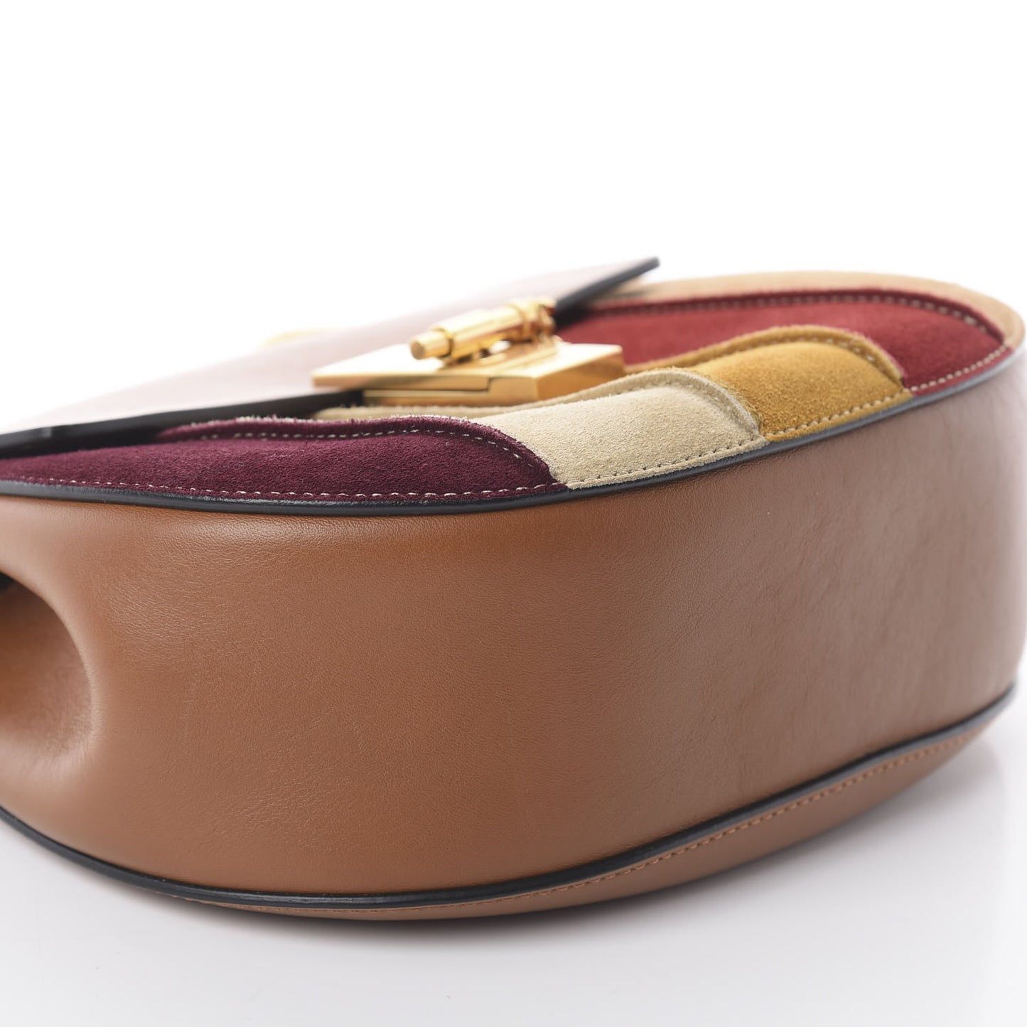 Smooth Calfskin Suede Striped Patchwork Drew Shoulder Bag Caramel