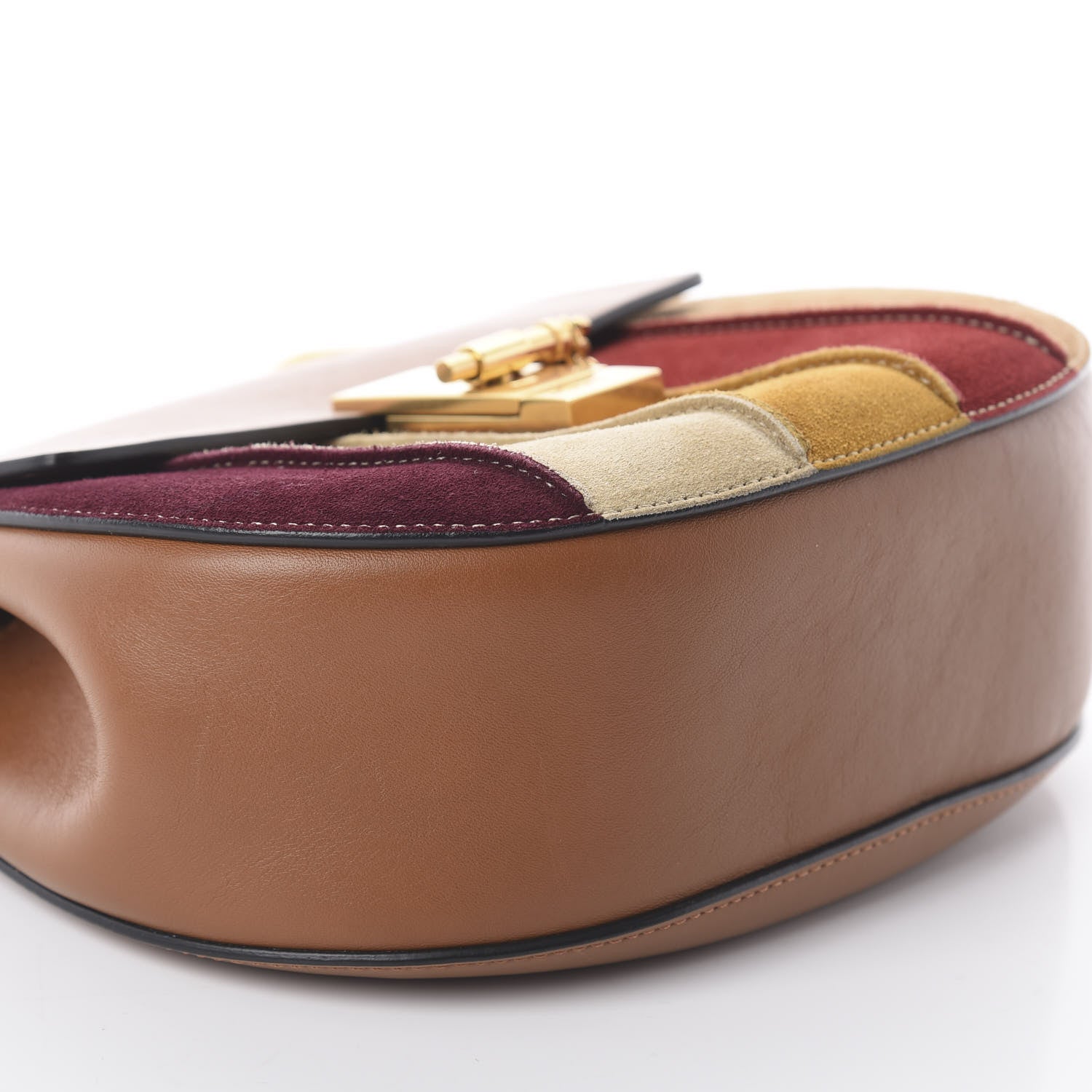 Chloe Smooth Calfskin Suede Striped Patchwork Drew Shoulder Bag Caramel 6 of 8