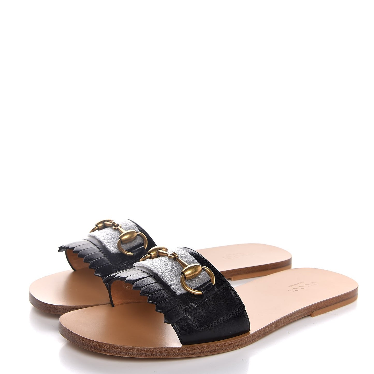 Malaga Kid Fringe Horsebit Slide Sandals 37 Black