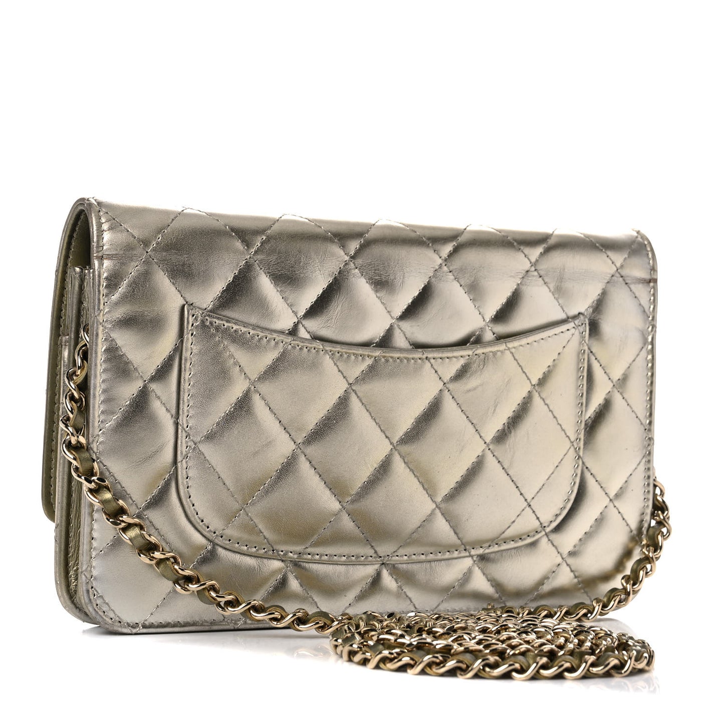 Metallic Aged Calfskin Quilted Reissue Wallet On Chain WOC Green