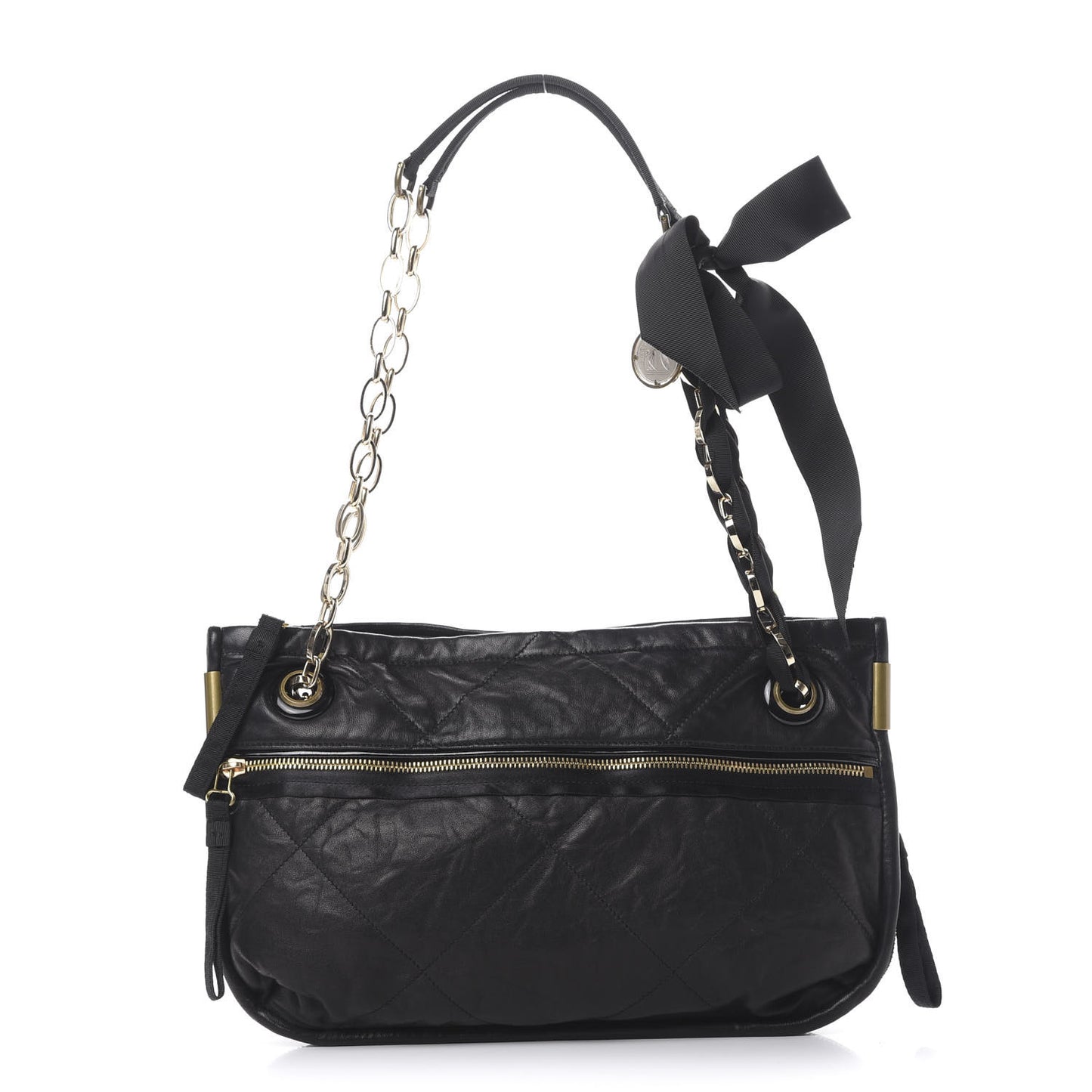 Lambskin Quilted Medium Amalia Shoulder Bag Black
