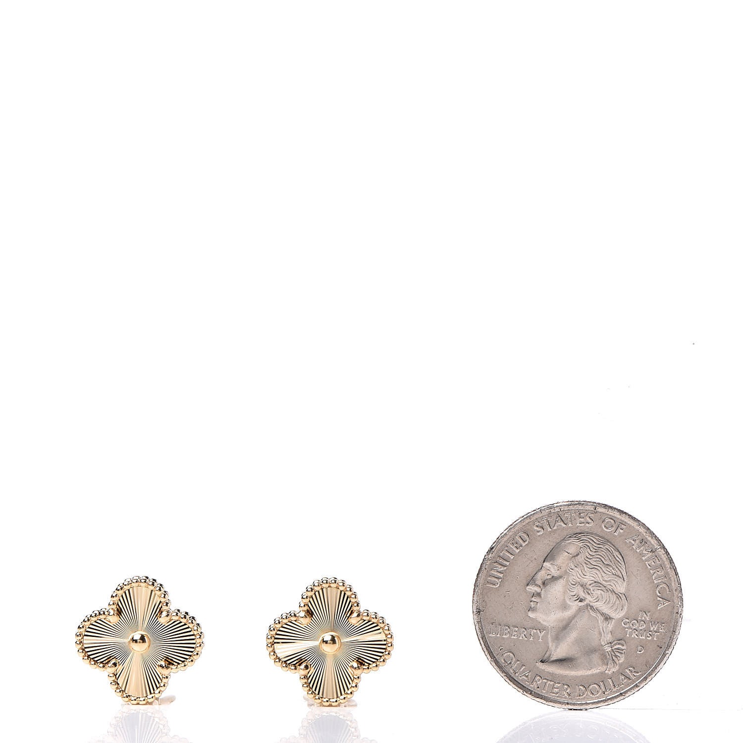 Van Cleef & Arpels 18K Yellow Gold Guilloche Vintage Alhambra Earrings 2 of 5