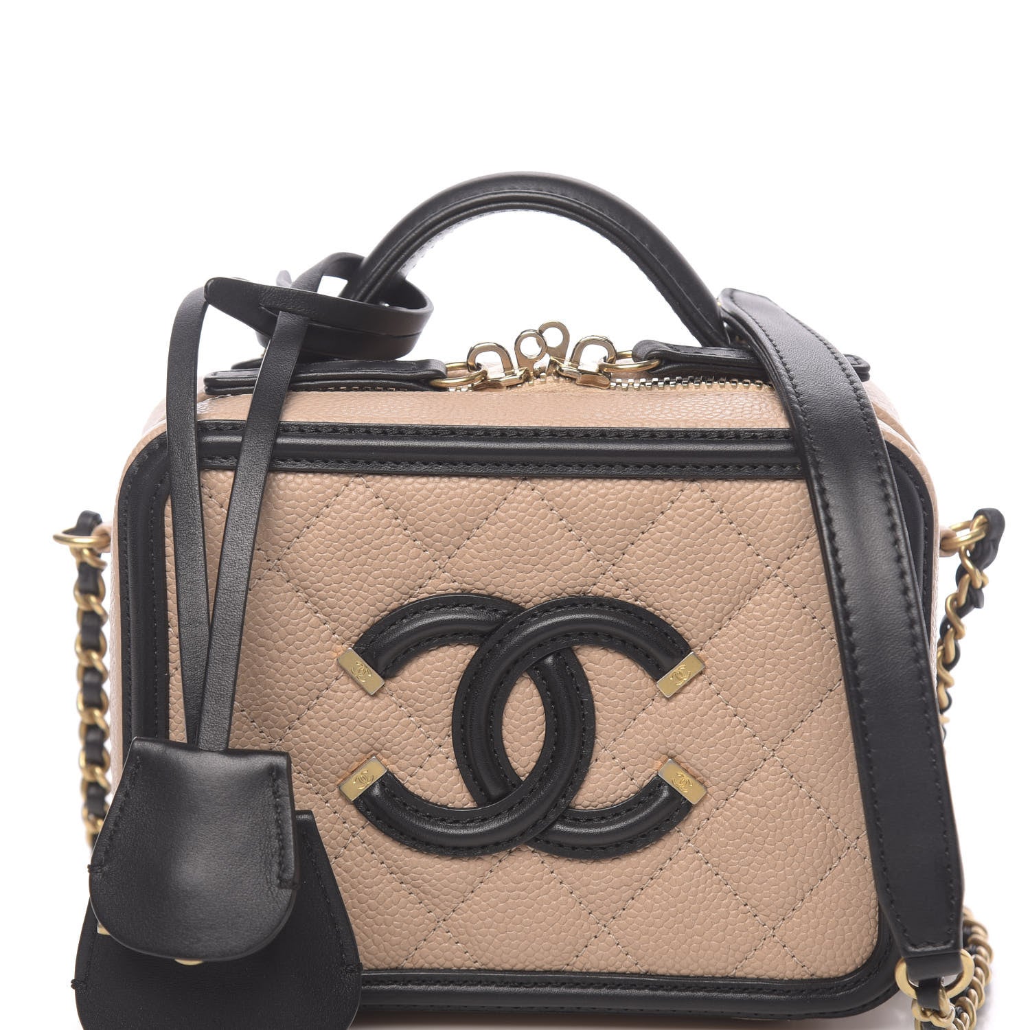 Chanel Caviar Quilted Small CC Filigree Vanity Case Beige Black 8 of 11