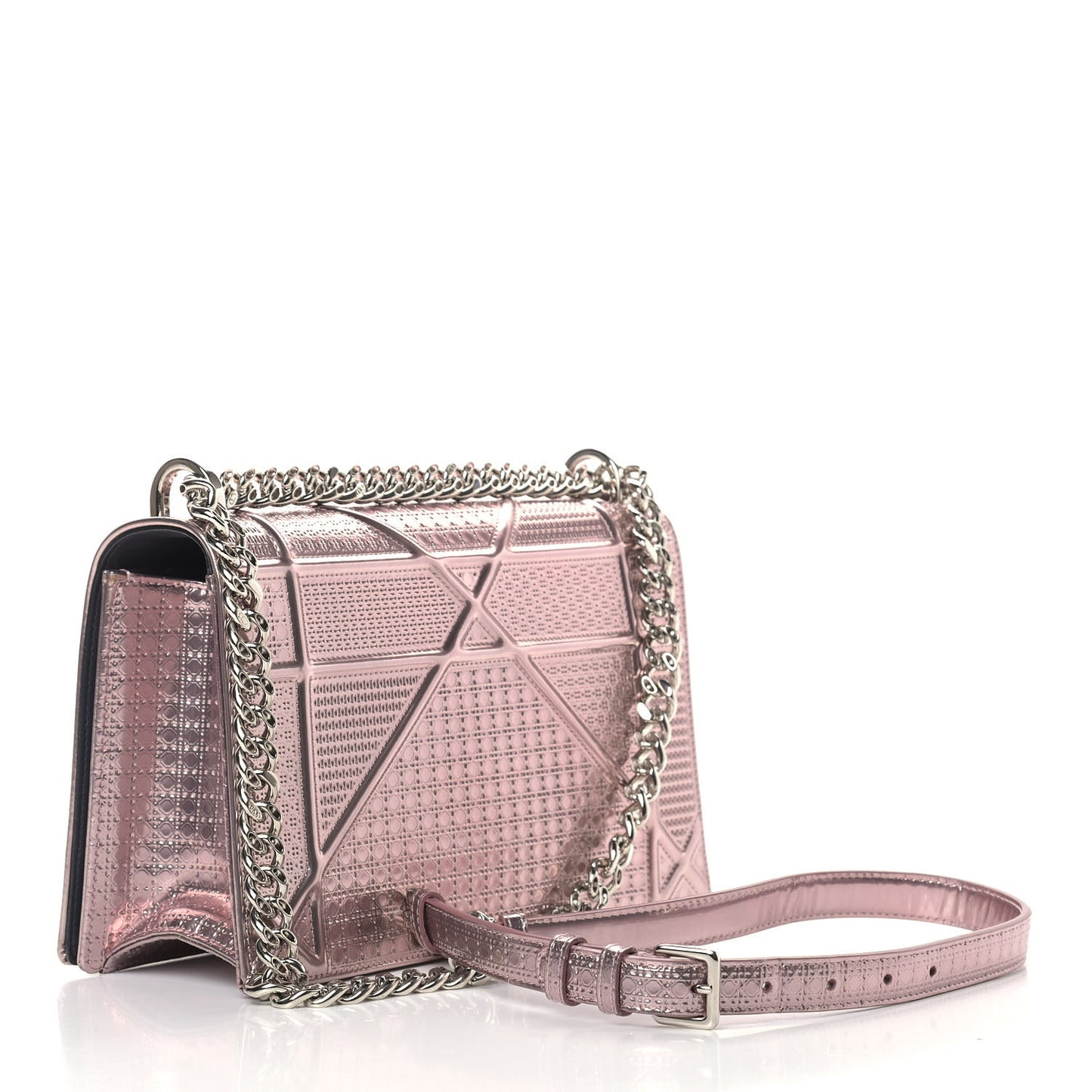 Metallic Patent Micro-Cannage Medium Diorama Flap Bag Pink