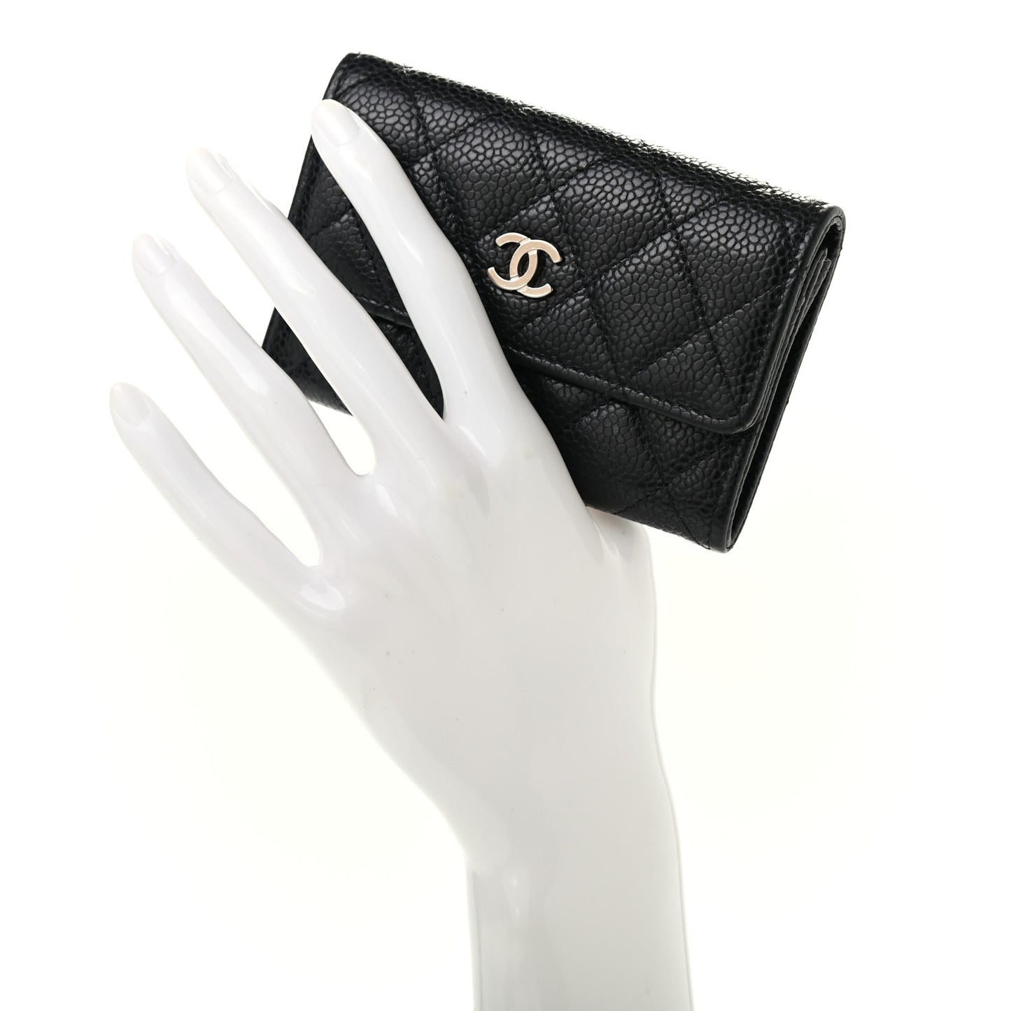 Caviar Quilted Flap Card Holder Black