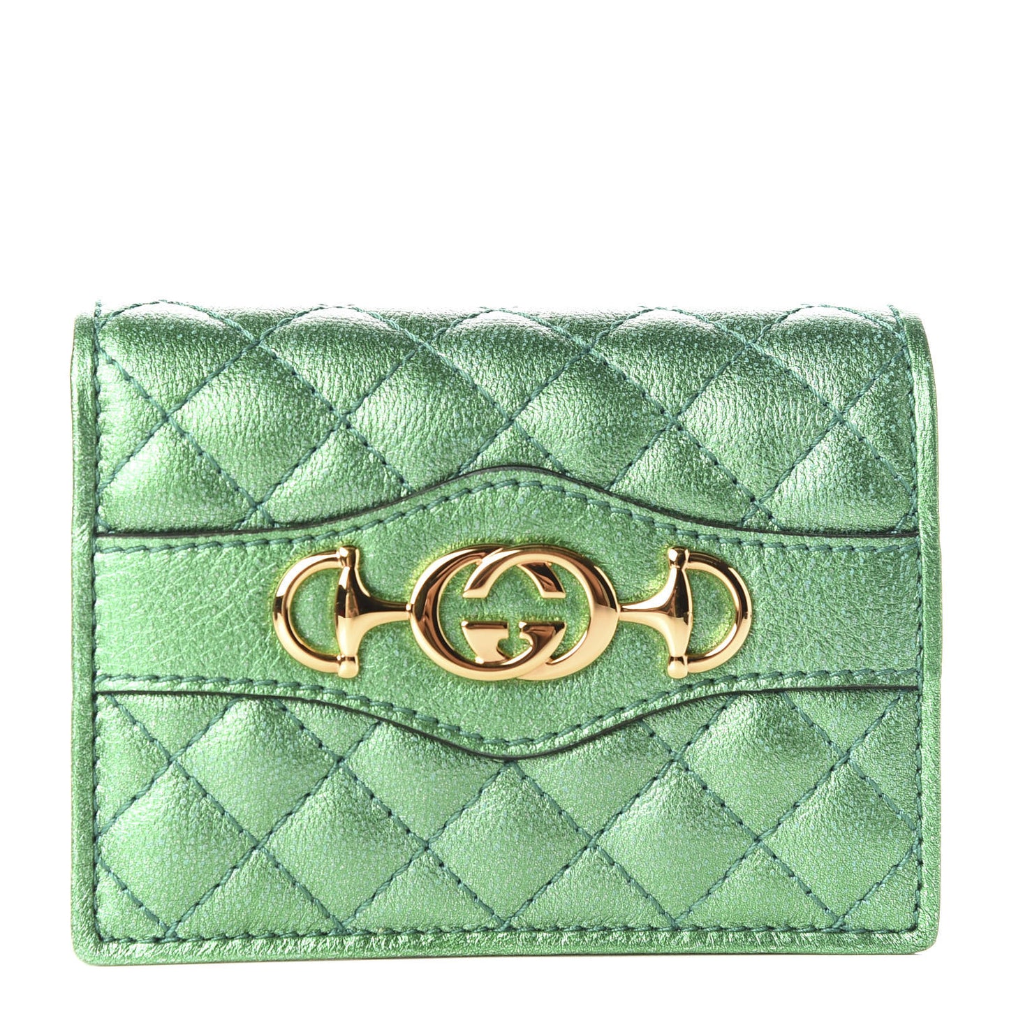 Laminated Nappa Trapuntata Zumi Card Case Jasmine Green