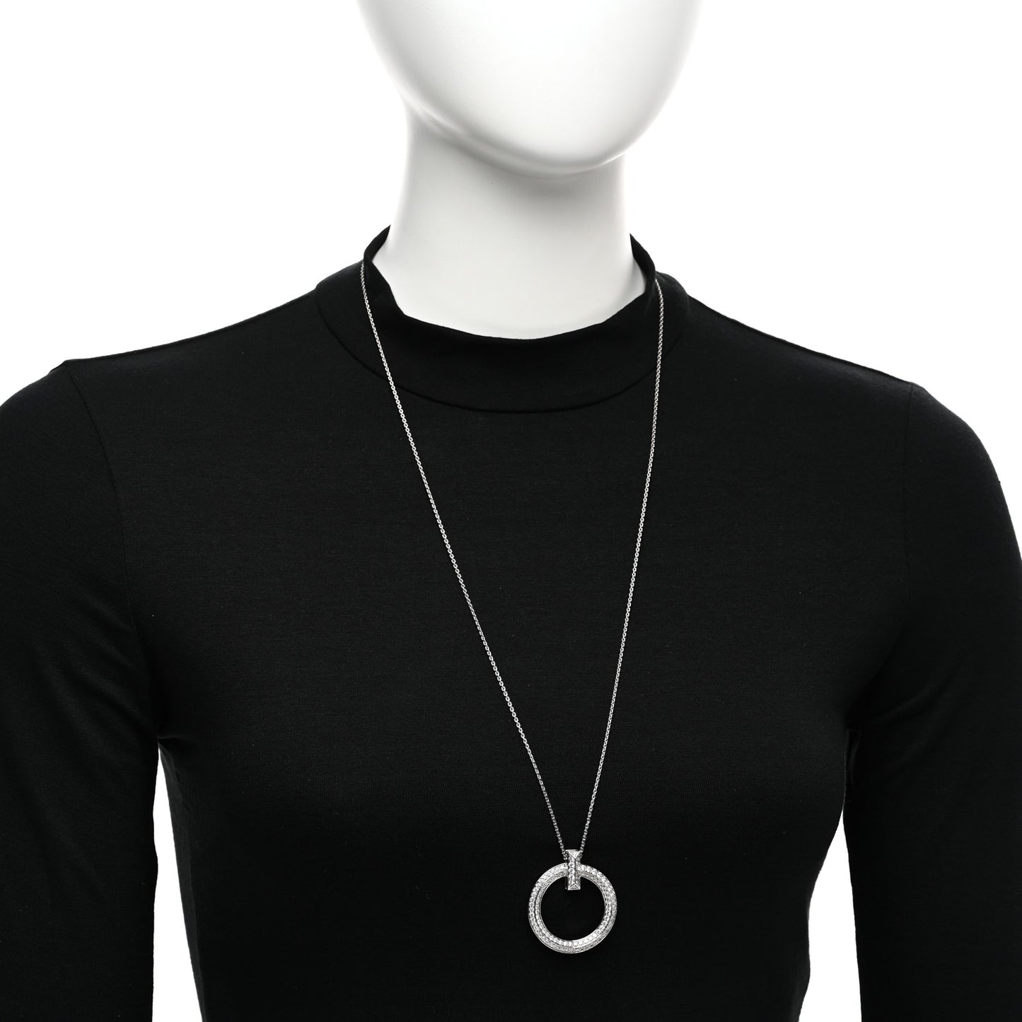 18K White Gold Diamond Large T T1 Circle Pendant Necklace
