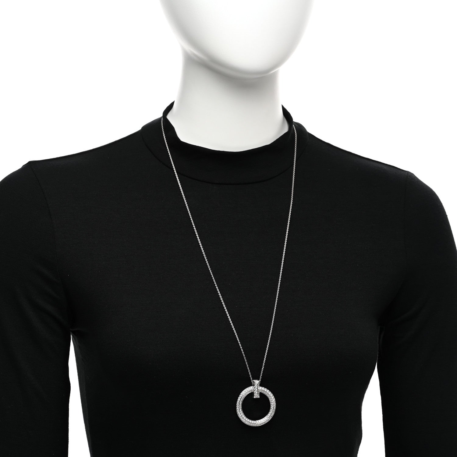 Tiffany 18K White Gold Diamond Large T T1 Circle Pendant Necklace 2 of 6