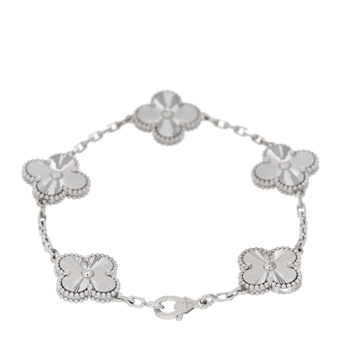 18K White Gold 5 Motifs Guilloche Vintage Alhambra Bracelet