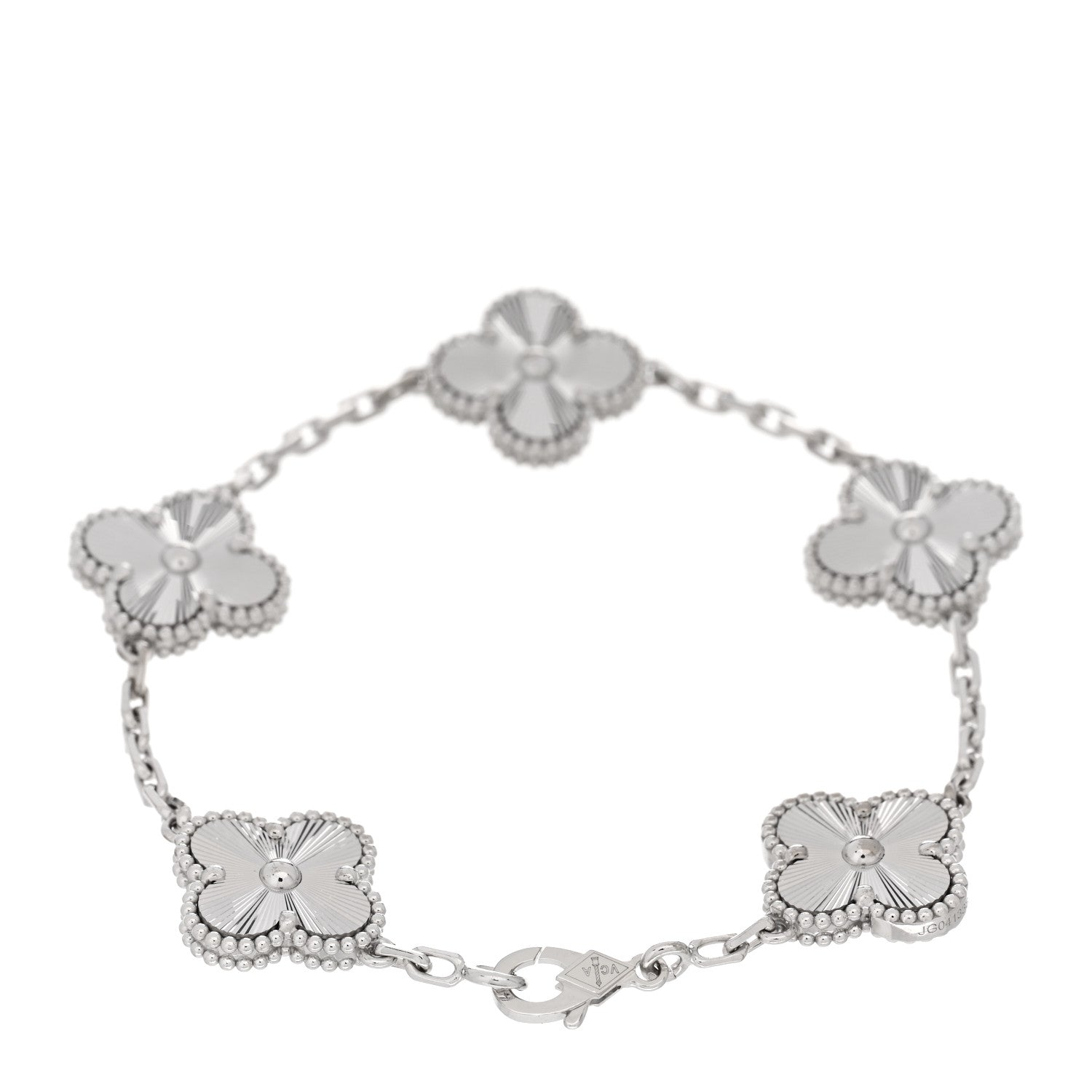 Van Cleef & Arpels 18K White Gold 5 Motifs Guilloche Vintage Alhambra Bracelet 2 of 4