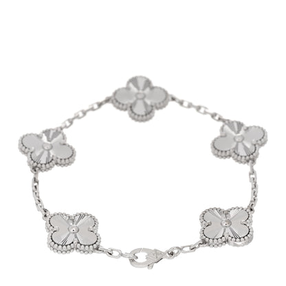 Van Cleef & Arpels 18K White Gold 5 Motifs Guilloche Vintage Alhambra Bracelet 2 of 4