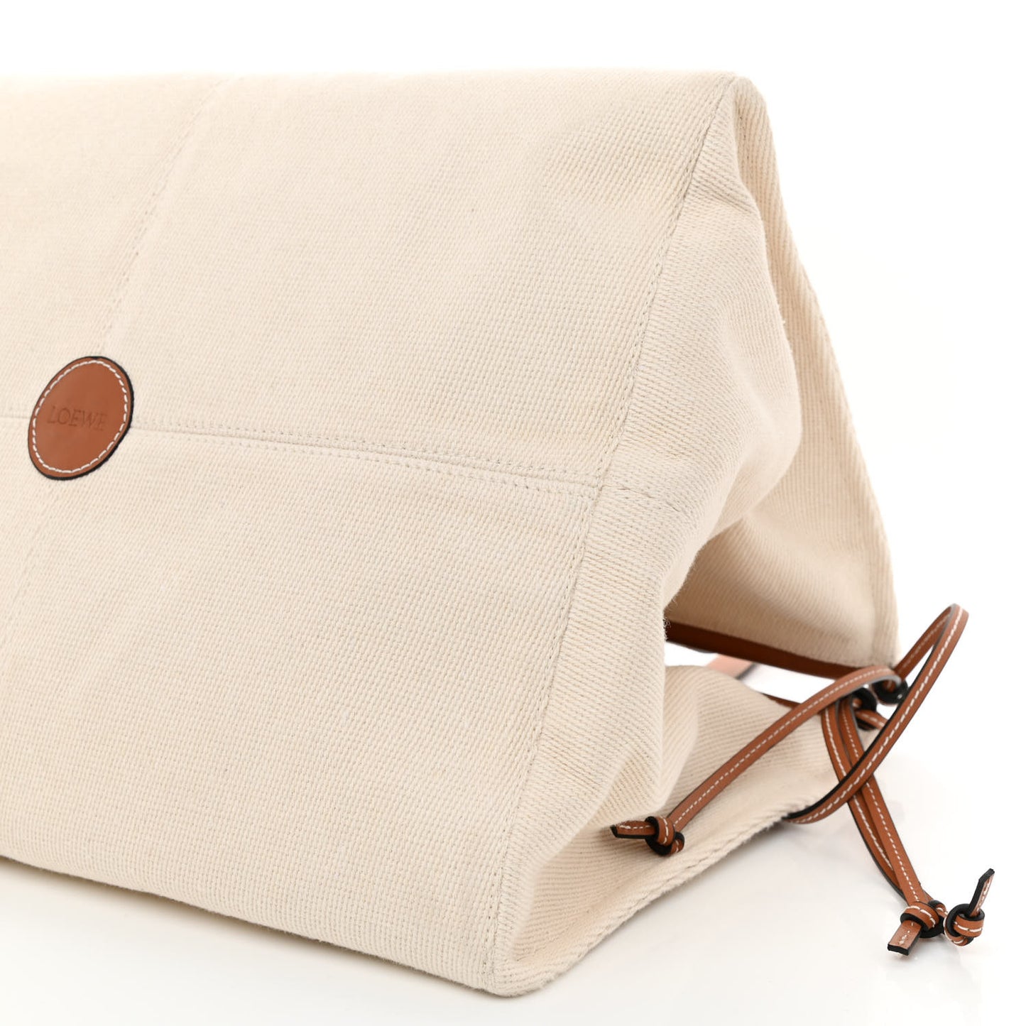 Canvas Calfskin Cushion Tote Beige