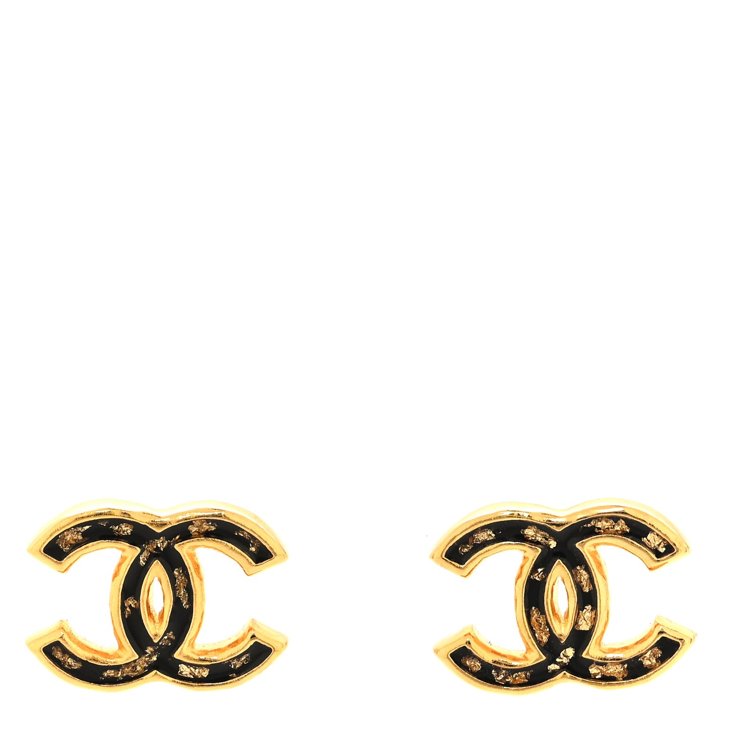 Resin CC Stud Earrings Black Gold