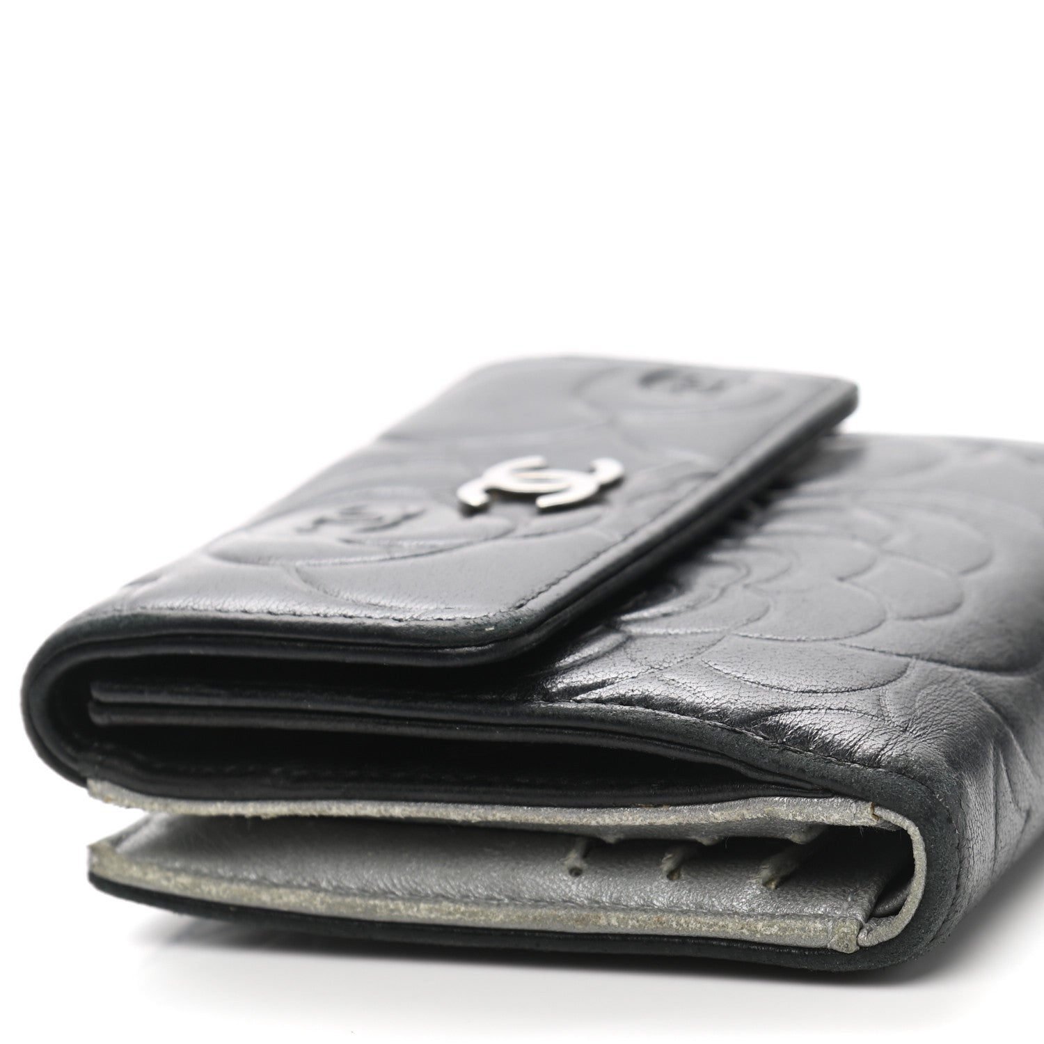 Chanel Lambskin Embossed Camellia French Wallet Black 13 of 16