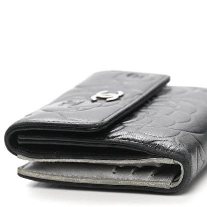 Chanel Lambskin Embossed Camellia French Wallet Black 13 of 16