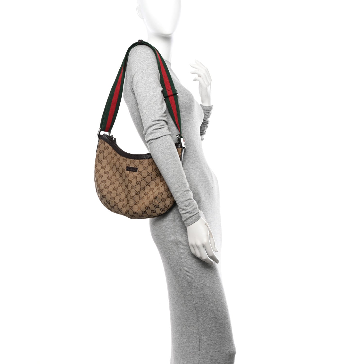 Gucci Monogram Web Medium Half Moon Hobo Dark Brown 2 of 20