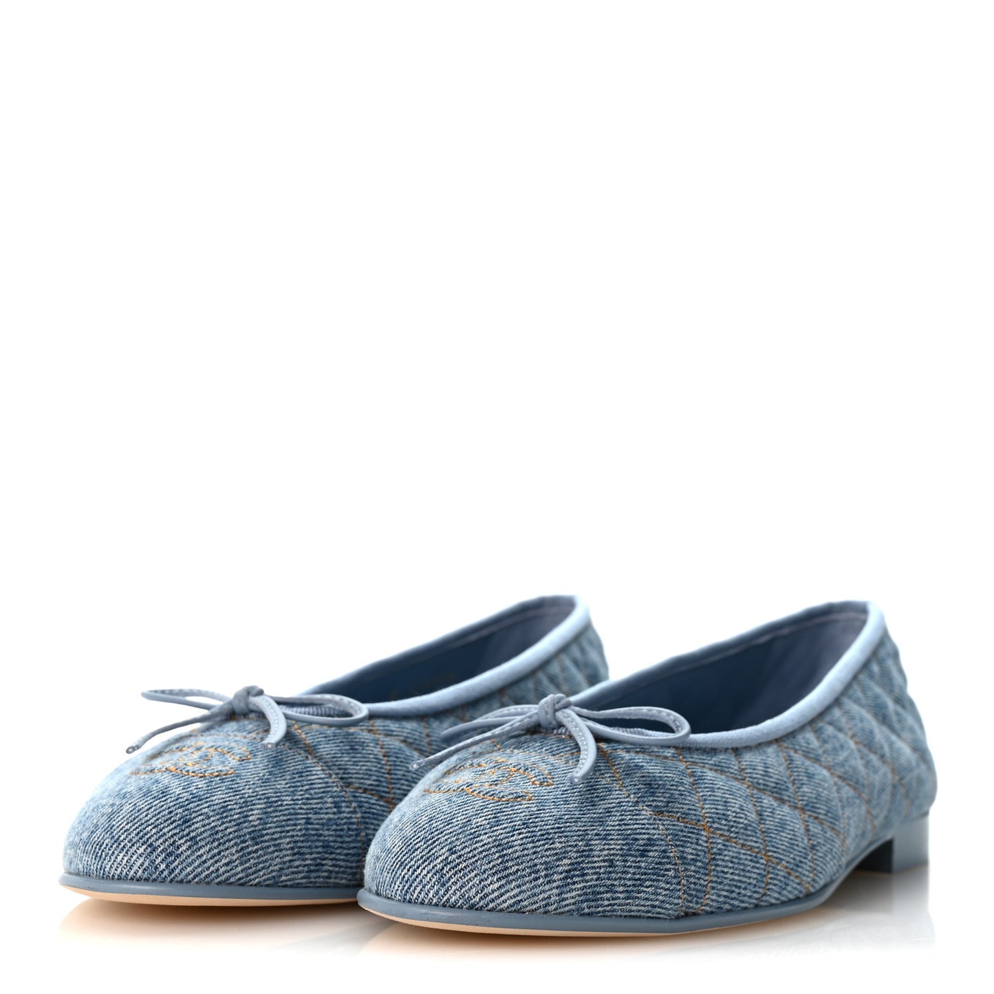 Denim Quilted CC Cap Toe Ballerina Flats 40 Light Blue