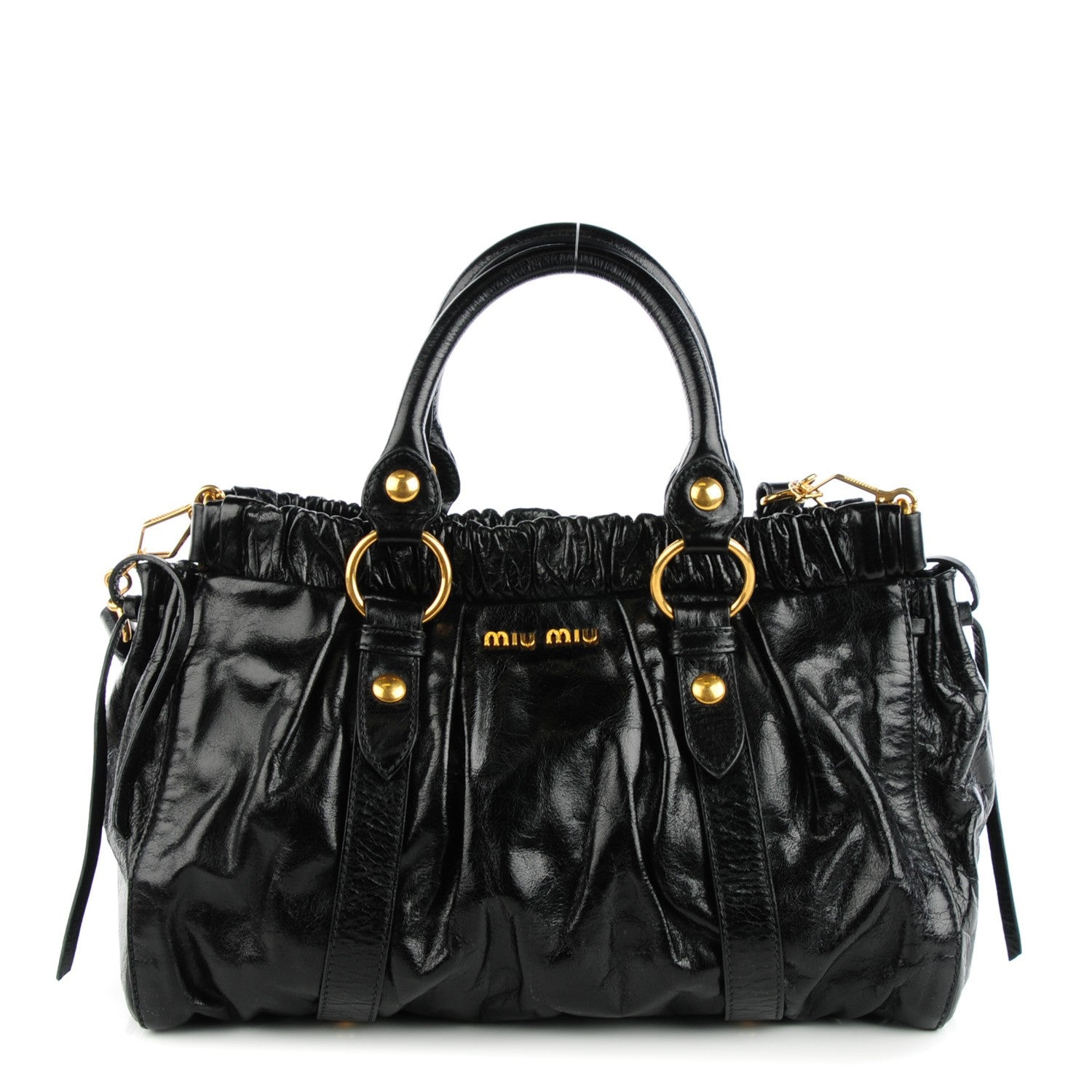 Miu Miu Vitello Lux Gathered Tote Black 1 of 8