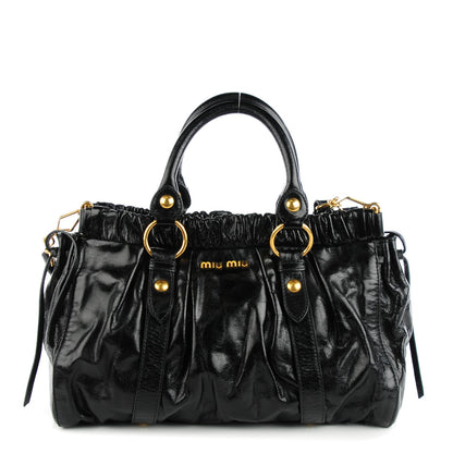 Miu Miu Vitello Lux Gathered Tote Black 1 of 8