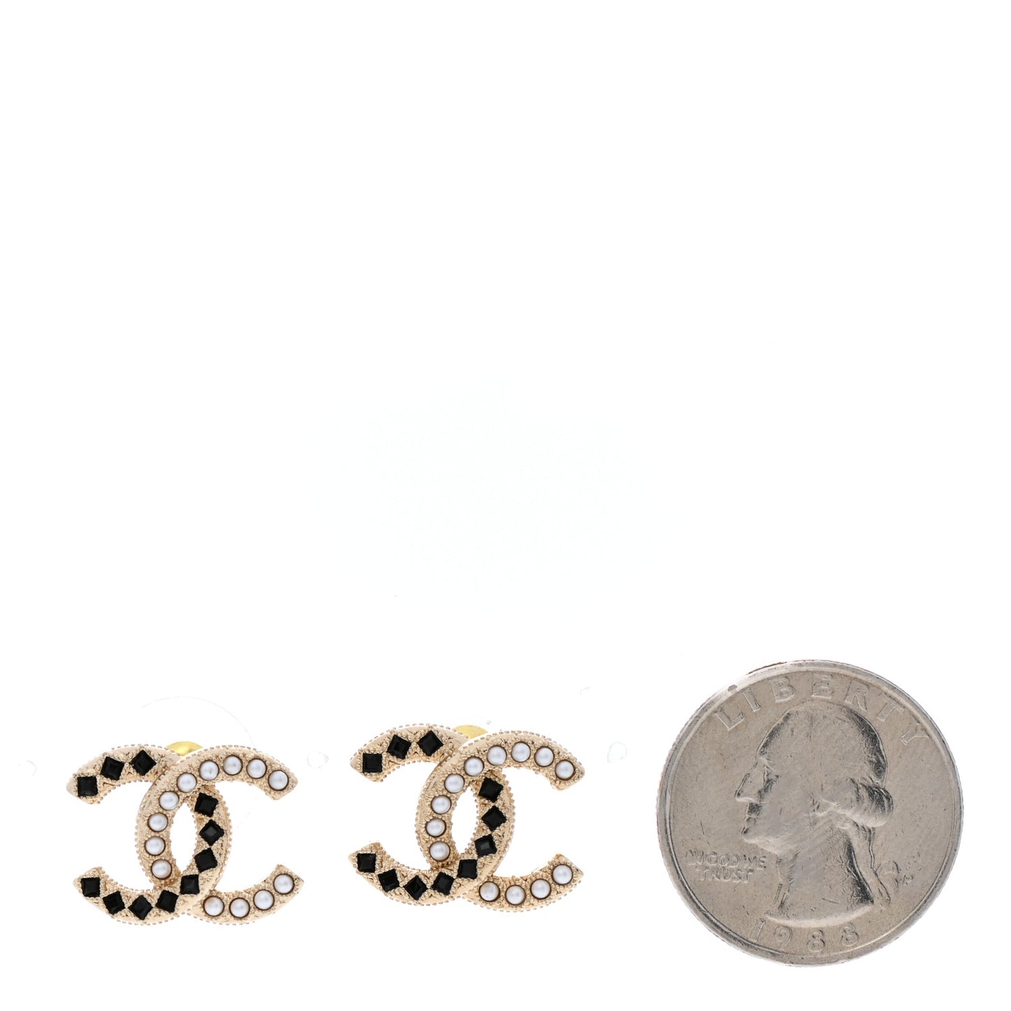 Resin Pearl CC Earrings Gold Black