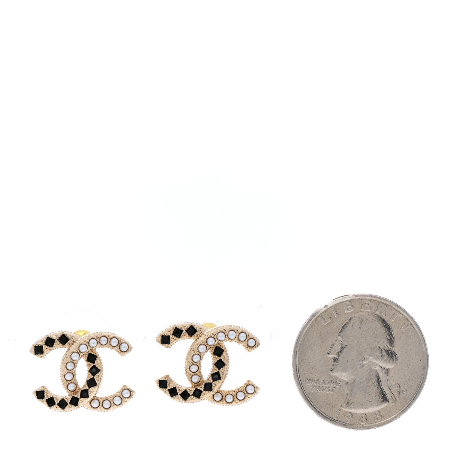 Chanel Resin Pearl CC Earrings Gold Black 2 of 6