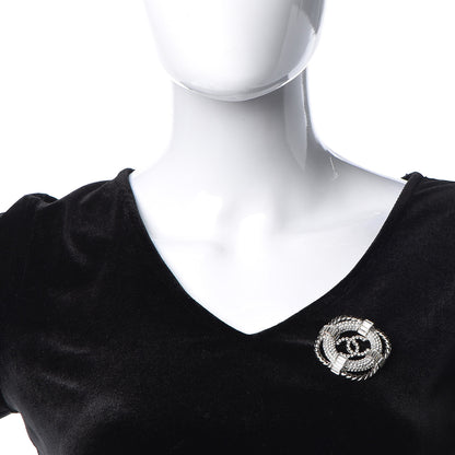 Chanel Crystal CC Lifesaver Pin Brooch Silver 2 of 6