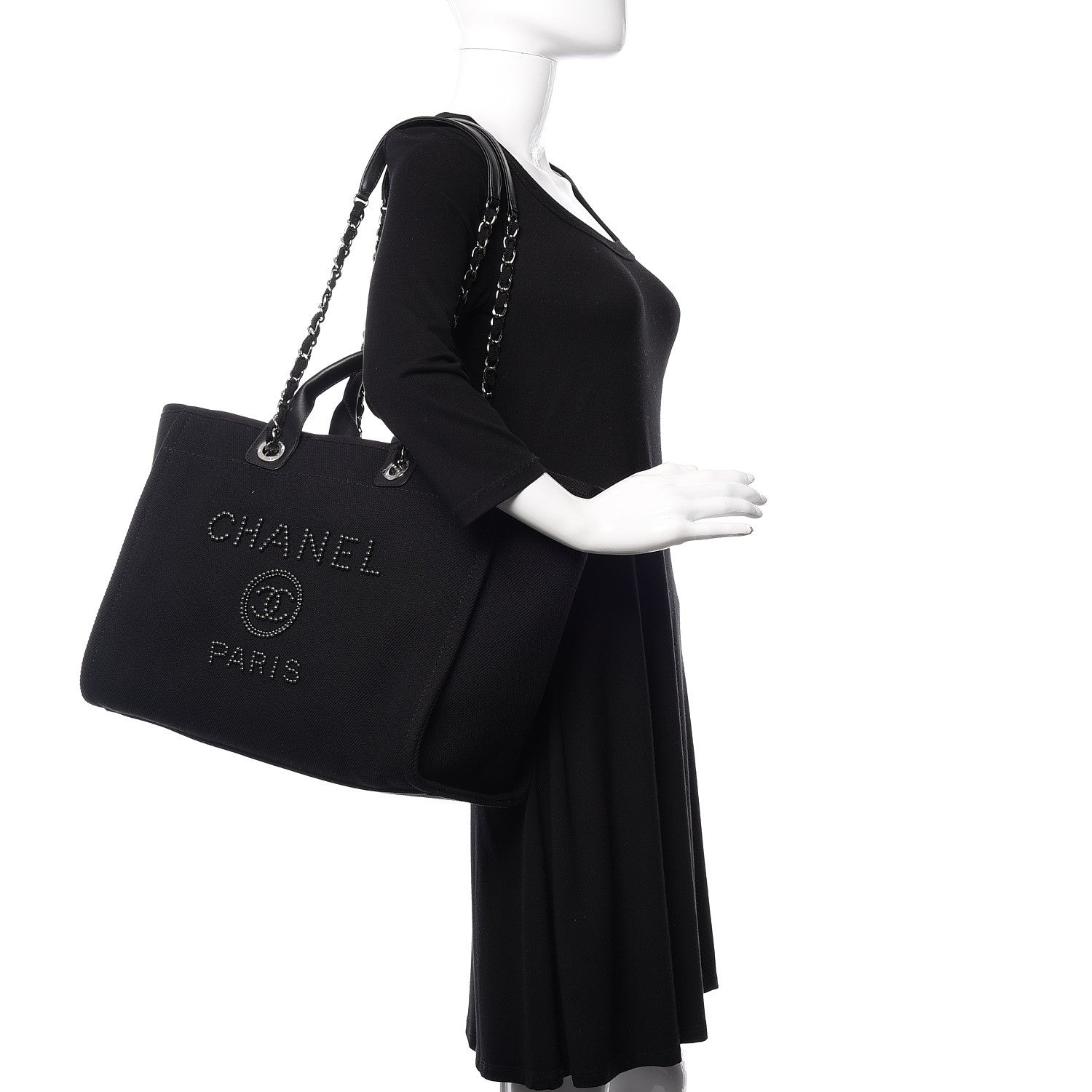 Chanel Canvas Beaded Medium Deauville Tote Black 2 of 10