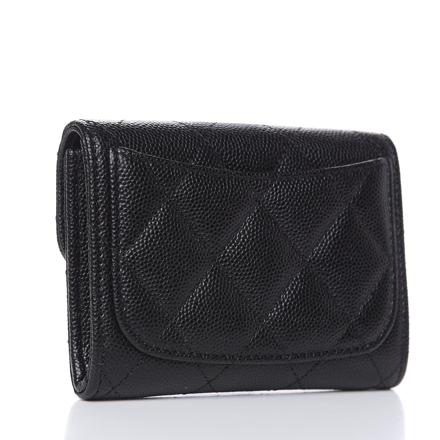 Caviar Quilted Flap Card Holder Wallet Black