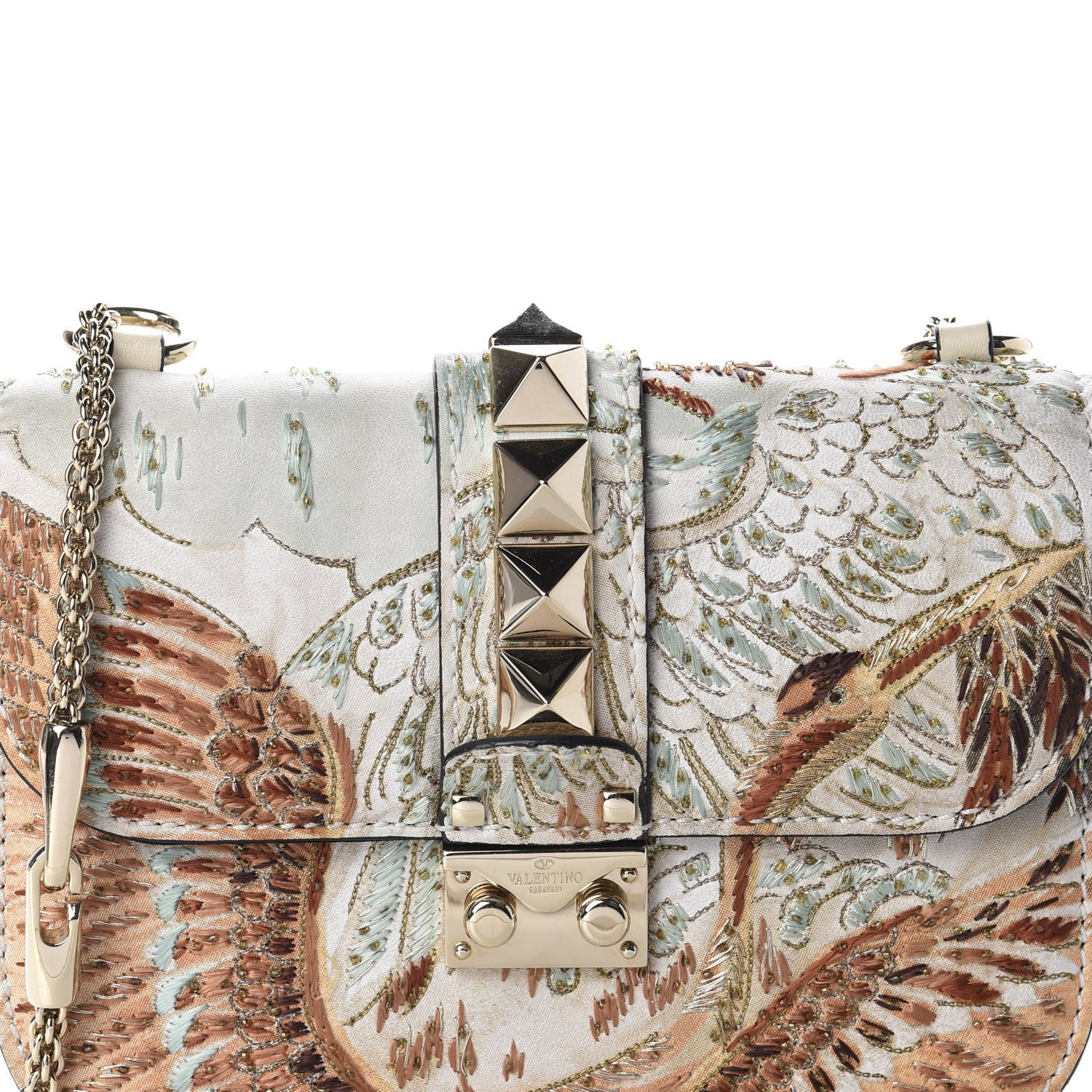 Valentino Garavani Vitello Japanese Bird Embroidered Small Glam Lock Rockstud Flap Multicolor 10 of 11