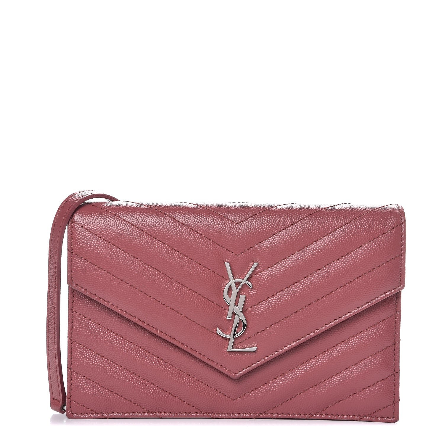 Saint Laurent Grain De Poudre Matelasse Chevron Monogram Envelope Chain Wallet Blush Fonce 1 of 7