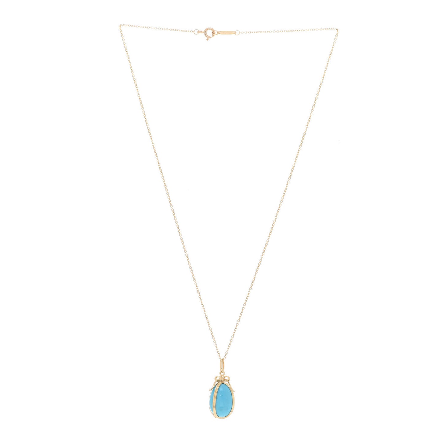 18K Yellow Gold Turquoise Schlumberger Egg Charm Pendant Necklace
