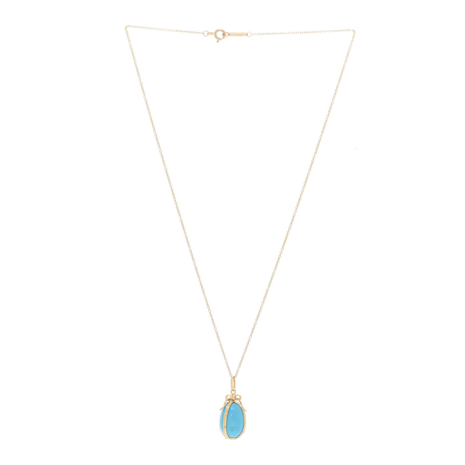 Tiffany 18K Yellow Gold Turquoise Schlumberger Egg Charm Pendant Necklace 3 of 7