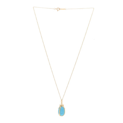 Tiffany 18K Yellow Gold Turquoise Schlumberger Egg Charm Pendant Necklace 3 of 7