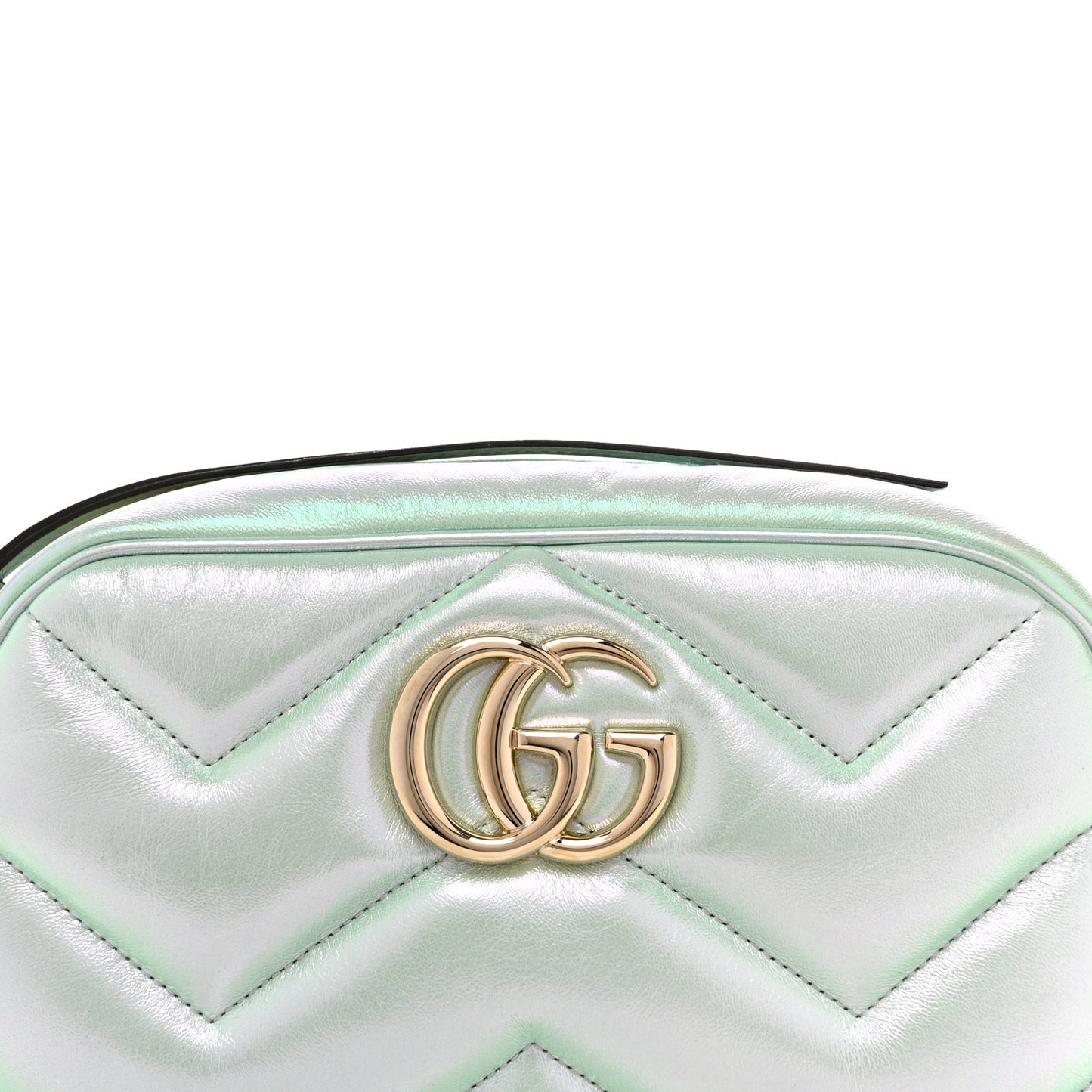 Iridescent Nappa Chevron Matelasse Small GG Marmont Chain Shoulder Bag Iridescent Salvy Green