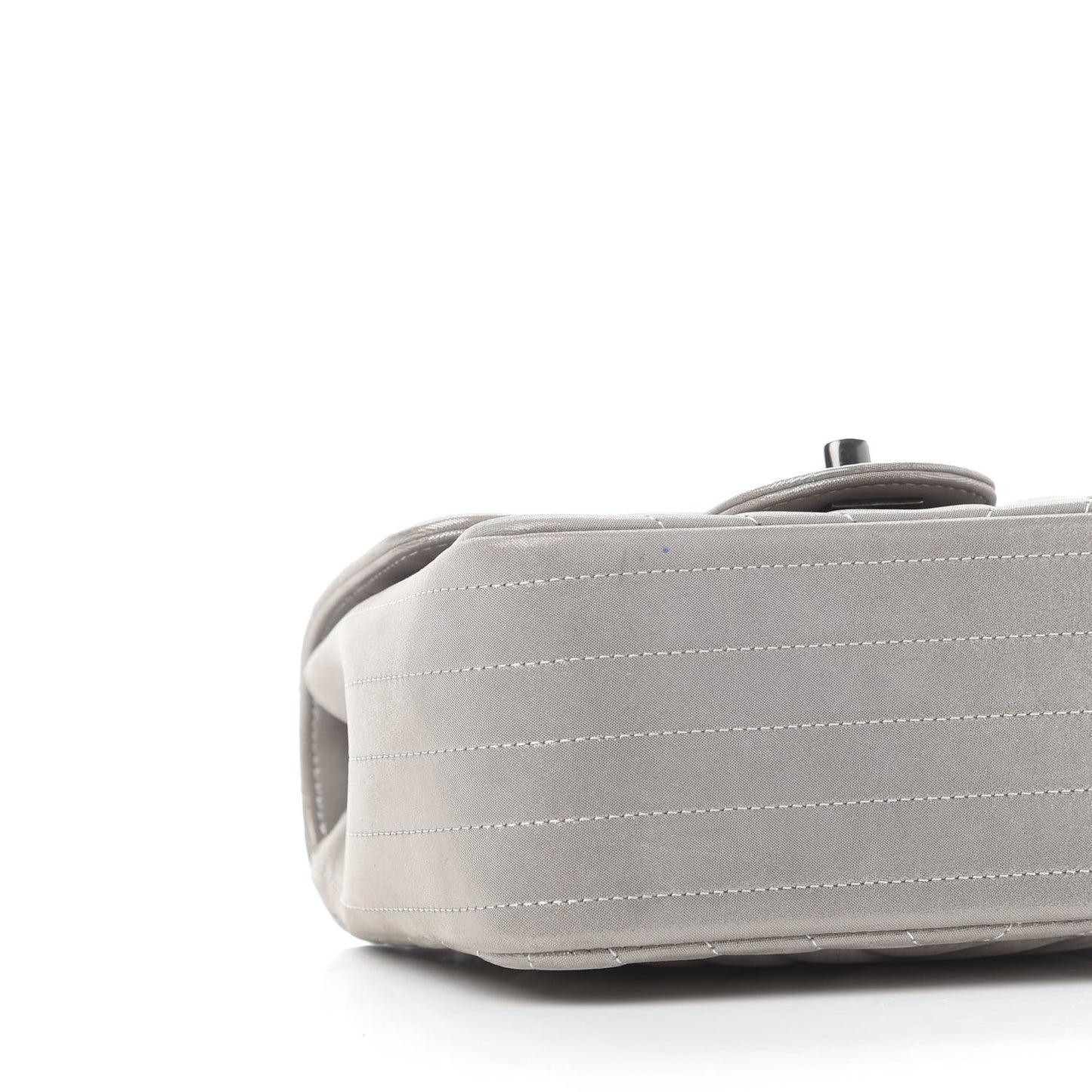 Iridescent Calfskin Chevron Quilted Mini Square Flap Silver