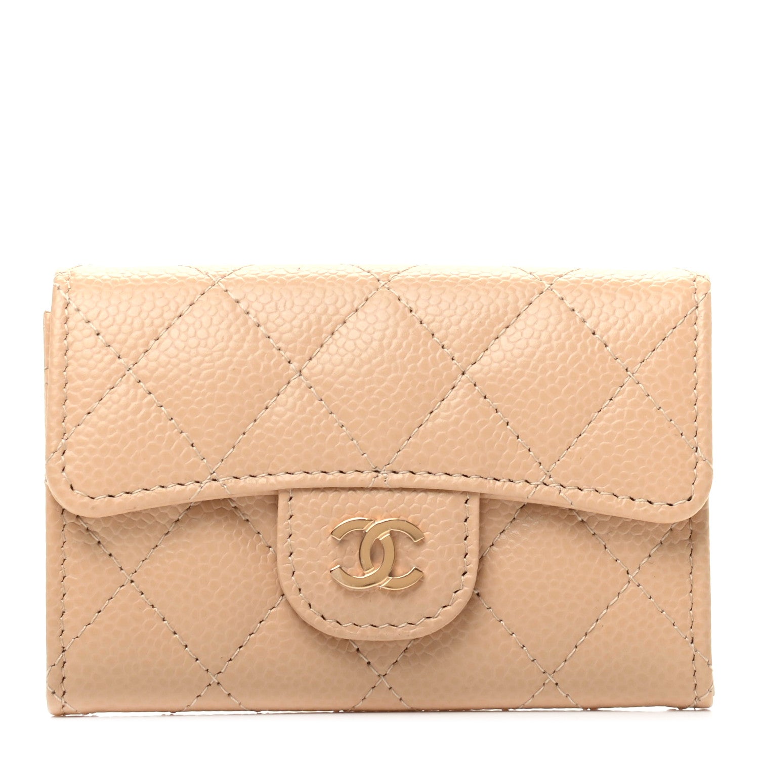 Chanel Caviar Quilted Flap Card Holder Wallet Beige 1 of 9