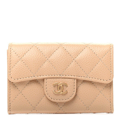 Chanel Caviar Quilted Flap Card Holder Wallet Beige 1 of 9