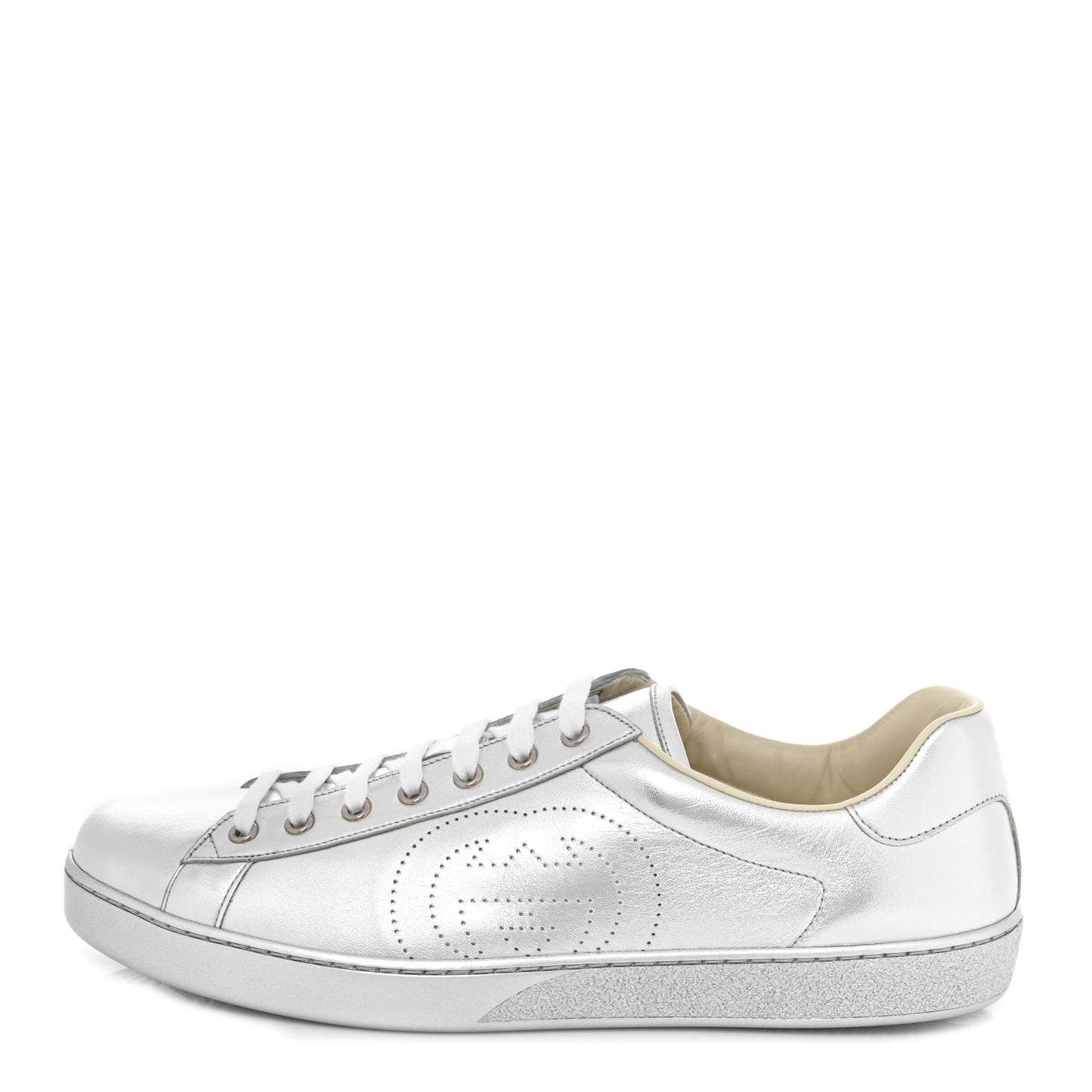 Metallic Nappa Interlocking G Perforated Mens Ace Sneakers 11.5 Argento