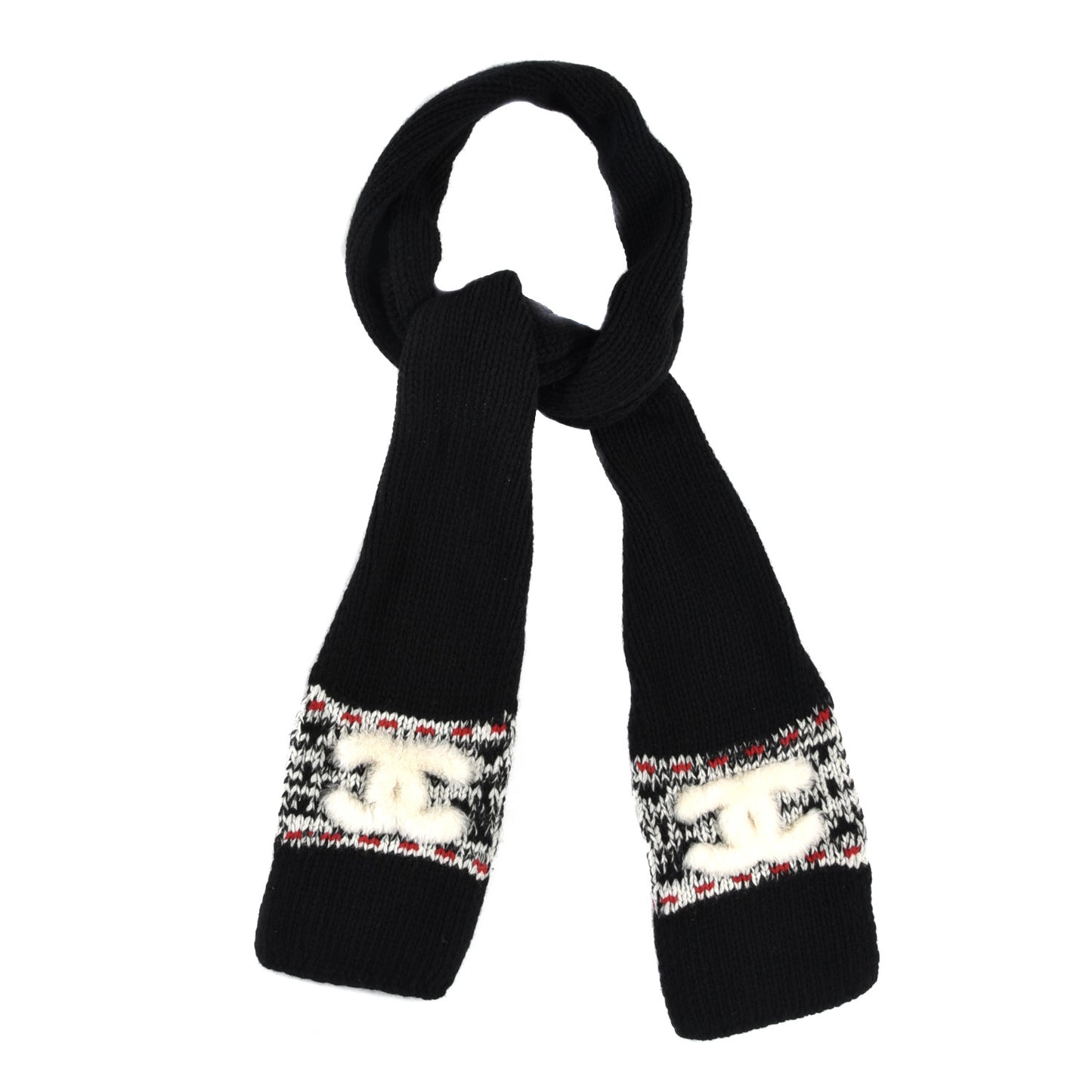 Wool Shearling CC Scarf Black White