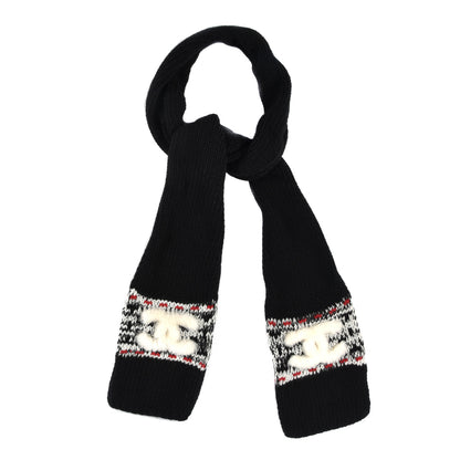 Chanel Wool Shearling CC Scarf Black White 1 of 3