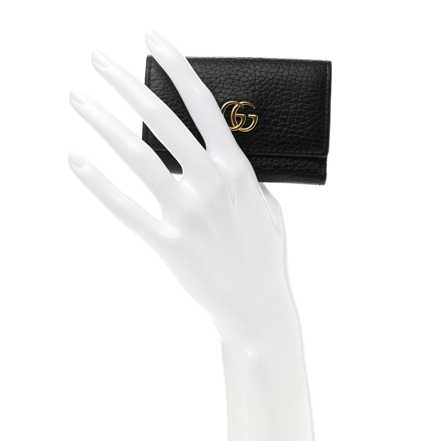 Pebbled Calfskin GG Marmont 6 Key Holder Black