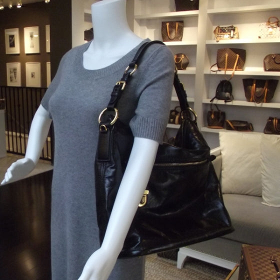 Prada Vitello Shine Buckle Shoulder Bag Black 2 of 12