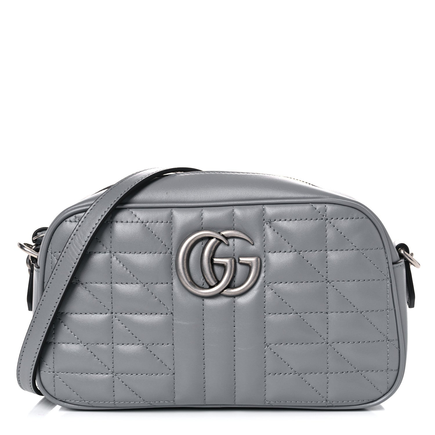 Gucci Calfskin Matelasse Aria Small GG Marmont Chain Shoulder Bag Deep Grey 1 of 13